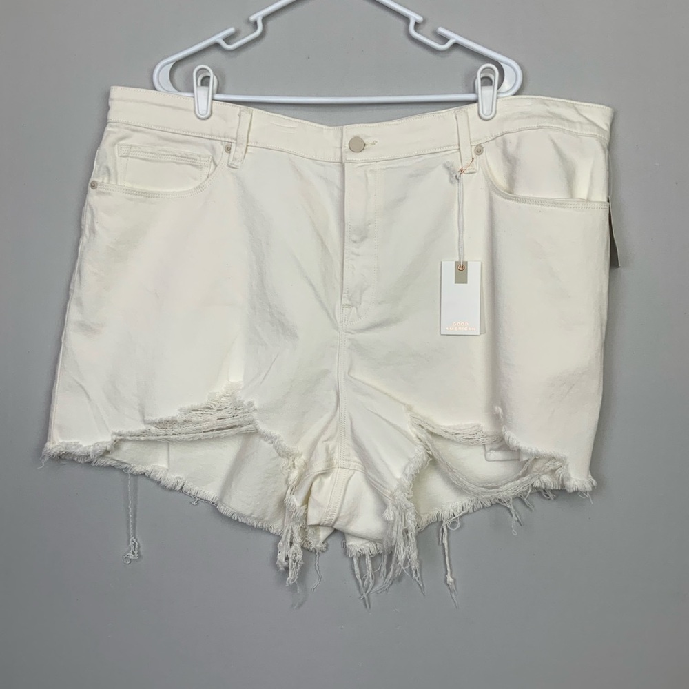 Good‎ American Plus Sz 18 White Good 90s Jean Shorts High Rise Distressed Denim